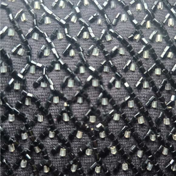 Carmen Marc Valvo Black Beaded Dress SS Size XS Deep V Back Shoulder Pads EUC - Picture 2 of 7